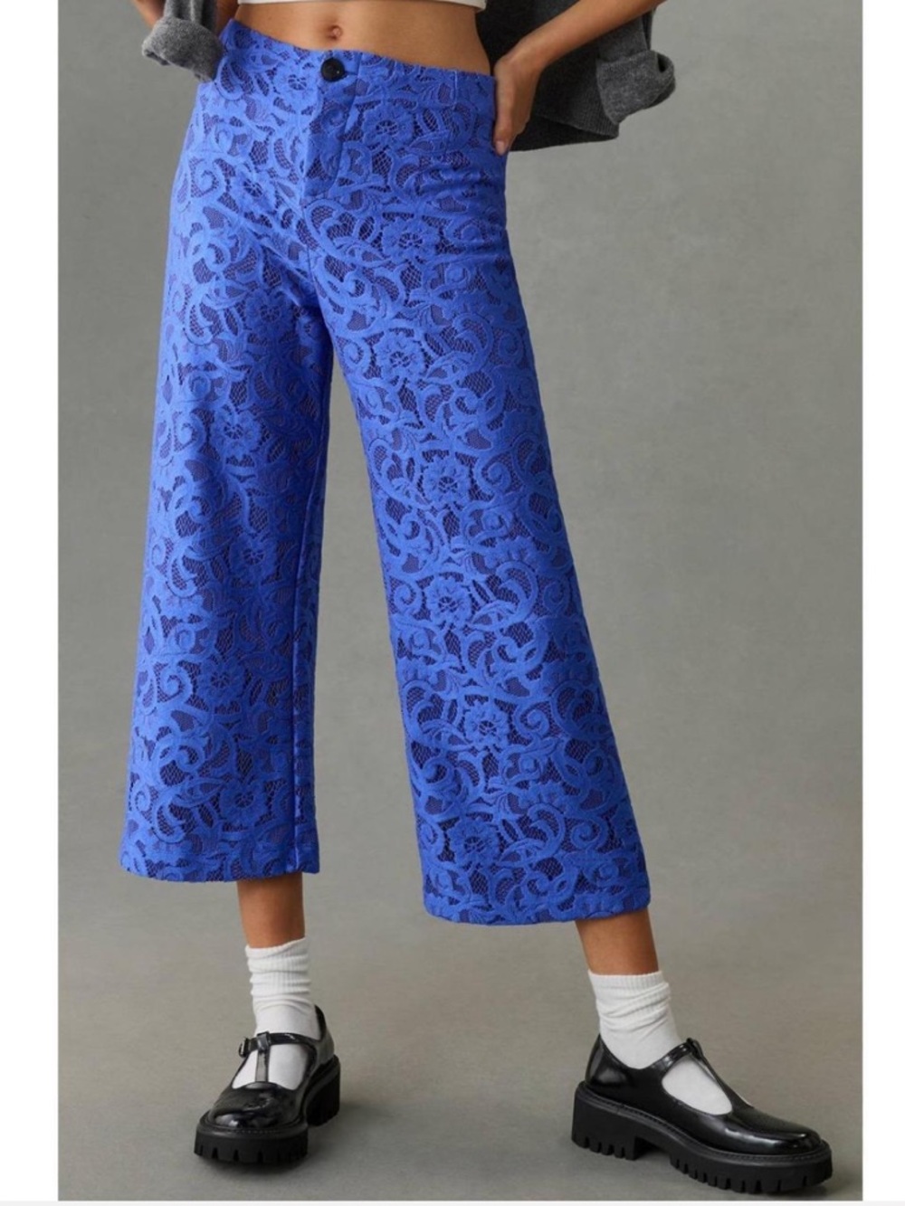 Anthropologie Maeve Royal Blue Lace pant capris